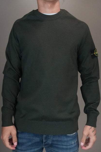 Stone island trui donkergroen logo mouw