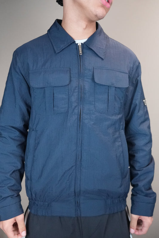 Prada jas donkerblauw vakjes op borst