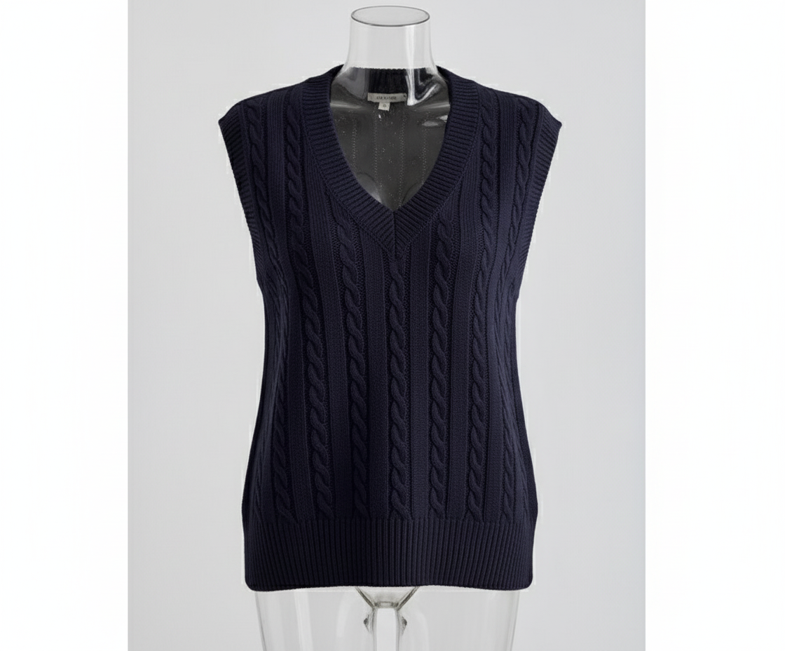 Marineblå Cable Knit Sweater Vest - Tidløs Chic til Enhver Anledning
