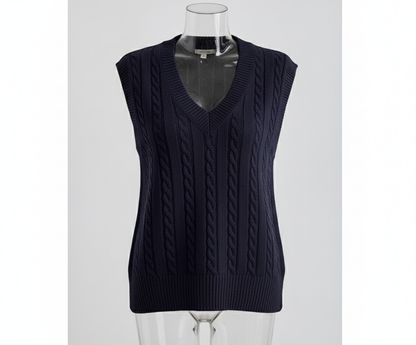 Marineblå Cable Knit Sweater Vest - Tidløs Chic til Enhver Anledning