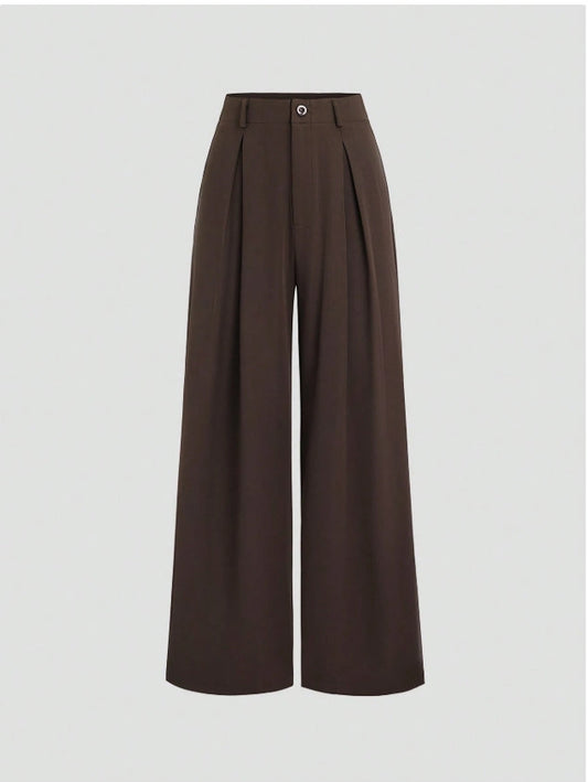 Elegant Wide-Leg Bukser – Tidløs Komfort i Mørk Brun