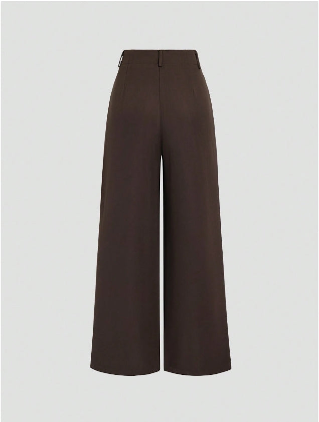 Elegant Wide-Leg Bukser – Tidløs Komfort i Mørk Brun