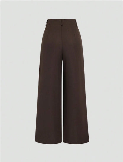 Elegant Wide-Leg Bukser – Tidløs Komfort i Mørk Brun